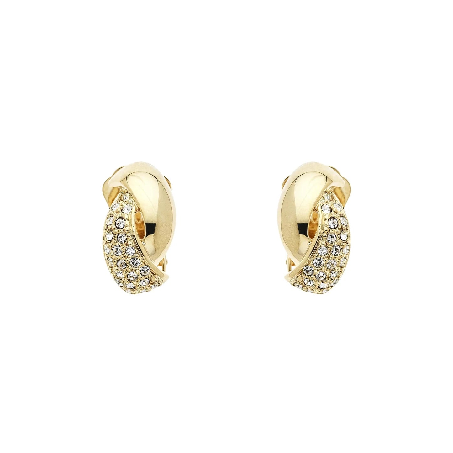 Gold Crystal Twist Clip Earrings