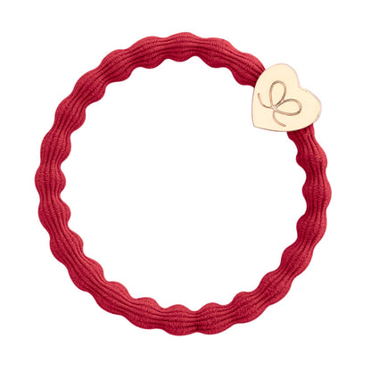 Gold Heart On Red Bubble Elastic Hair Tie.