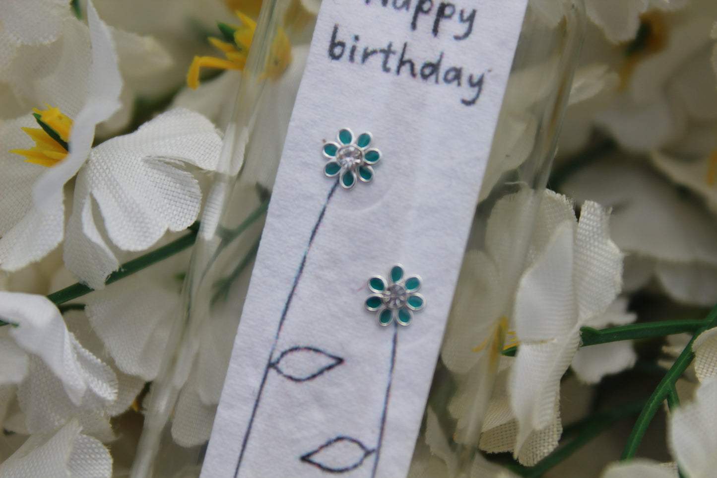 Happy Birthday Green Flower Earring Jars