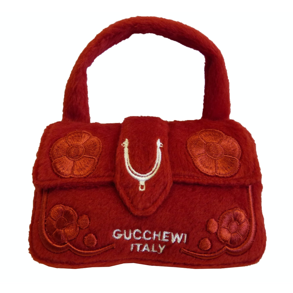 Gucchewi Red Floral Handbag Parody Dog Toy