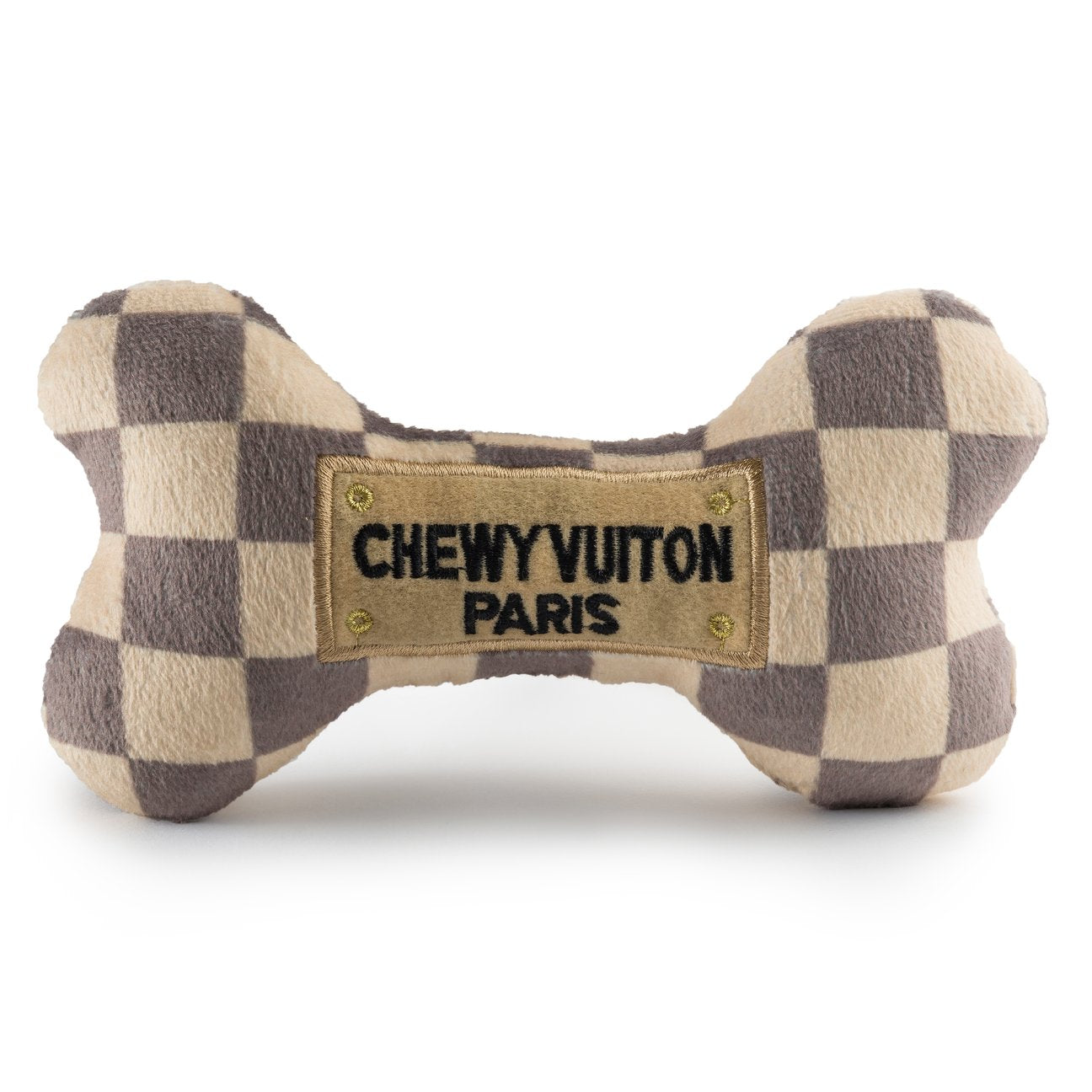 Checker Chewy Vuiton Bone Dog Toy Handz On