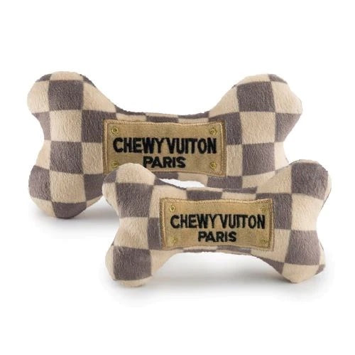 Checker Chewy Vuiton Bone Dog Toy