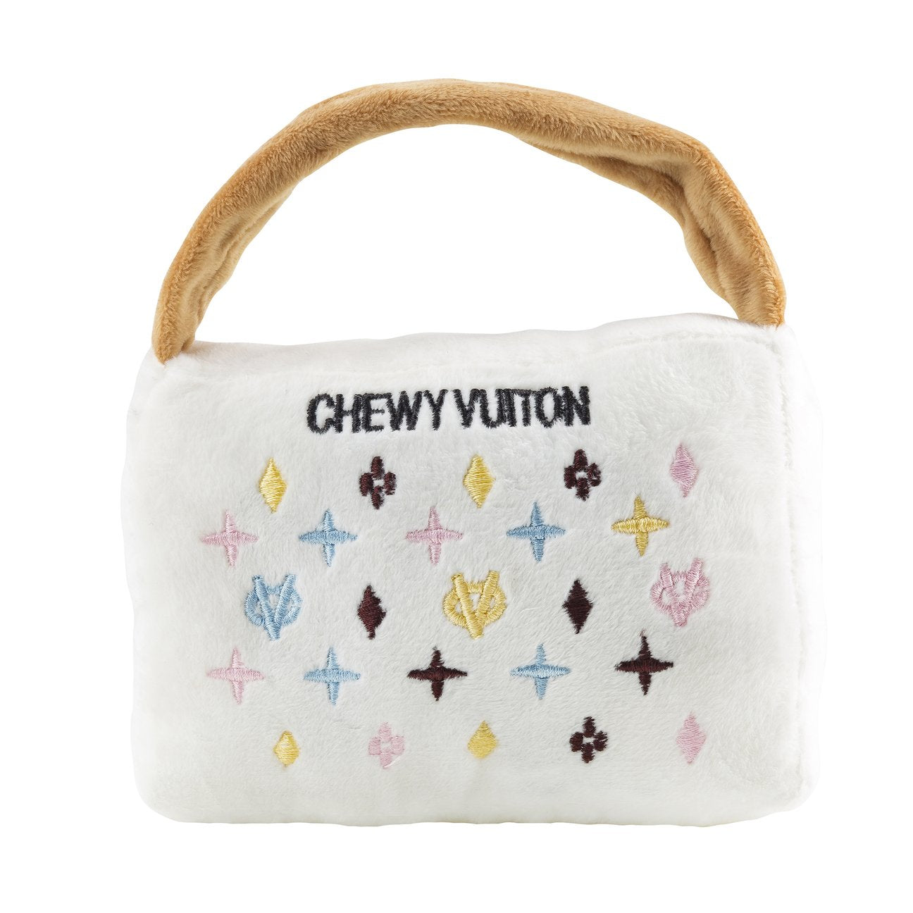 White Chewy Vuiton Handbag Parody Dog Toy