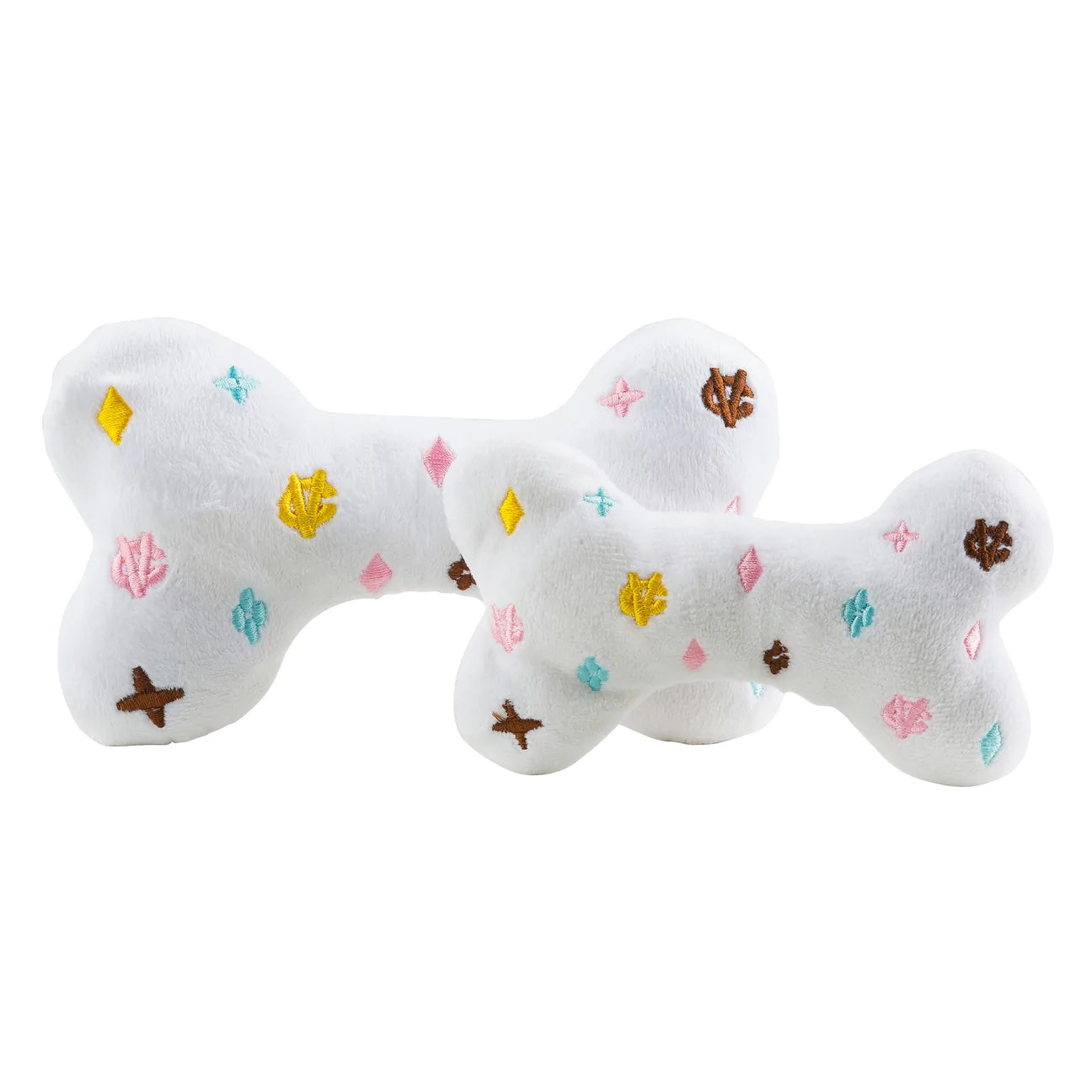 White Chewy Vuiton Ball Plush Dog Toy