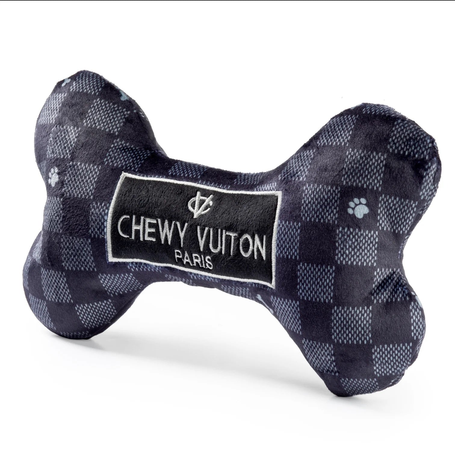 Black Checker Chewy Vuiton Bone Dog Toy