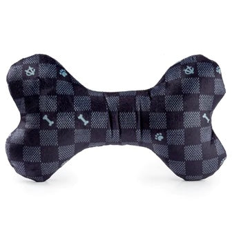 Black Checker Chewy Vuiton Bone Dog Toy