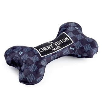 Black Checker Chewy Vuiton Bone Dog Toy