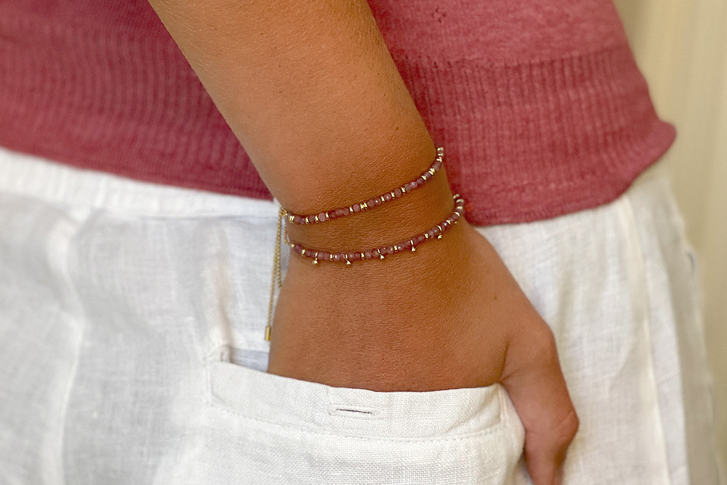 Mystical Pink Tourmaline Silver Bracelet