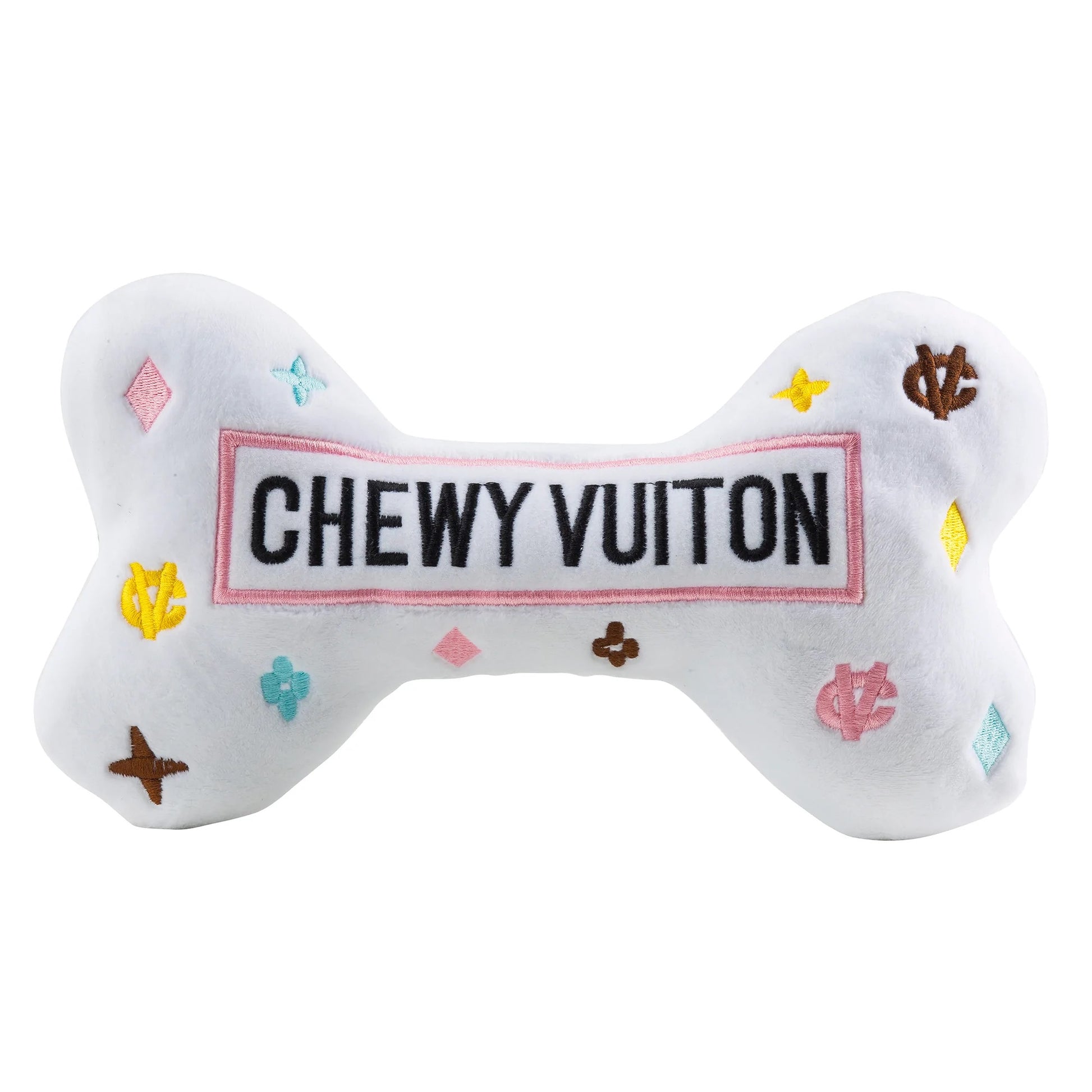 White Chewy Vuiton Ball Plush Dog Toy