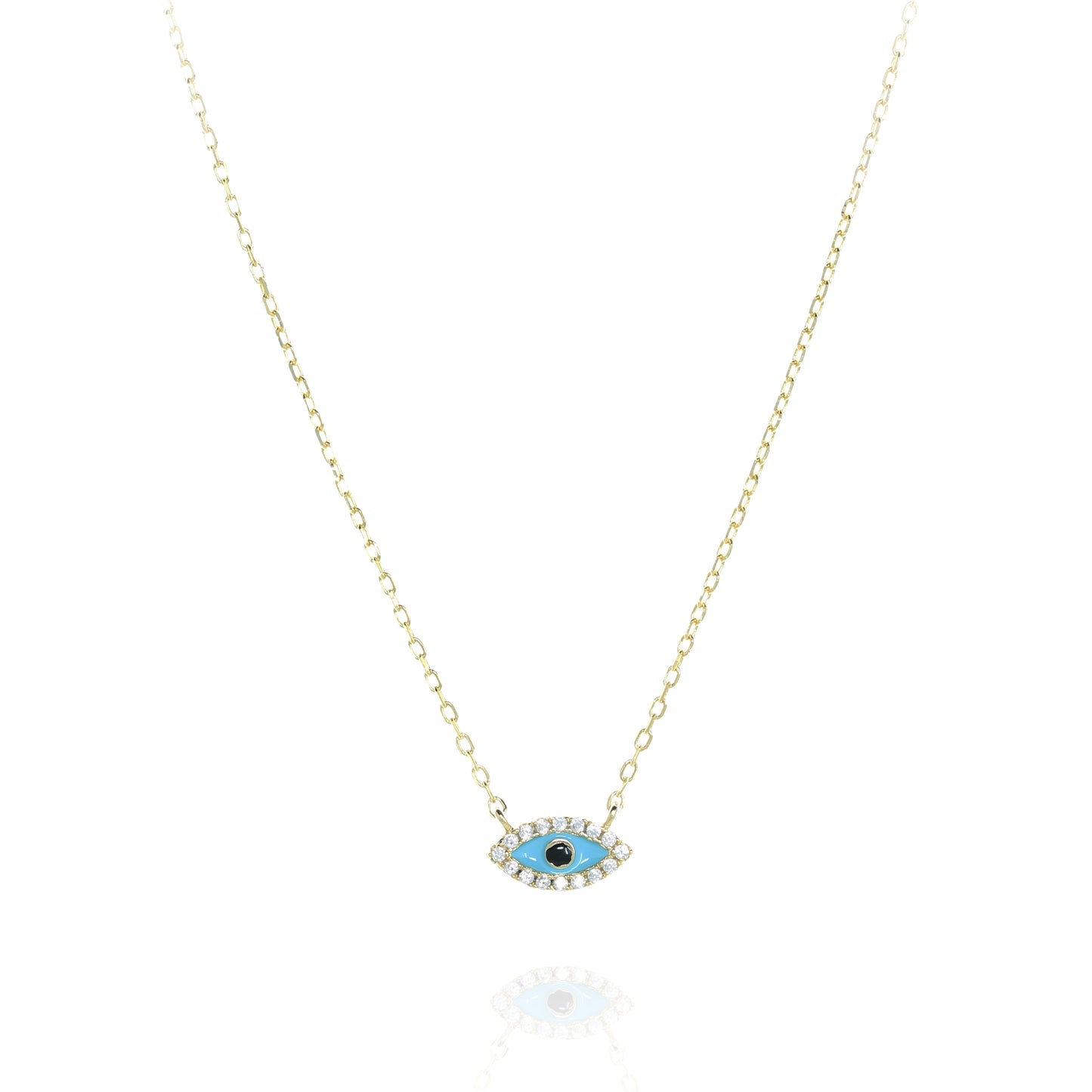 Turquoise Evil Eye Necklace With Blue Stone Rimmed With CZ