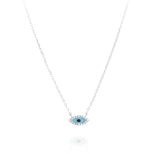 Turquoise Evil Eye Necklace With Blue Stone Rimmed With CZ