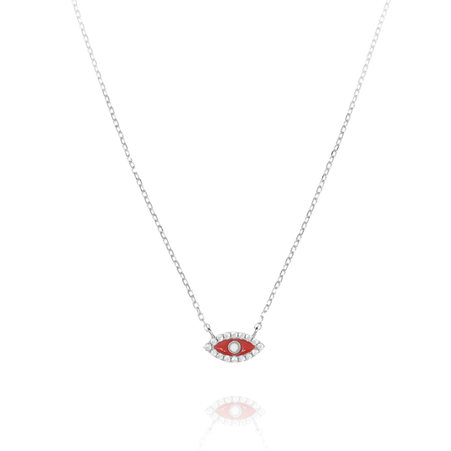 Red Evil Eye Necklace With White Stone Rimmed With Cubic Zirconi