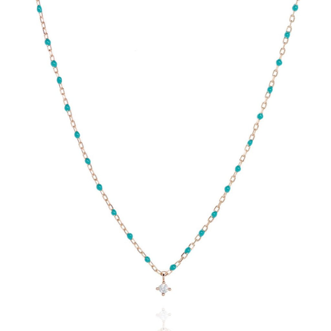 Rose Gold Chain Necklace With Turquoise Beads