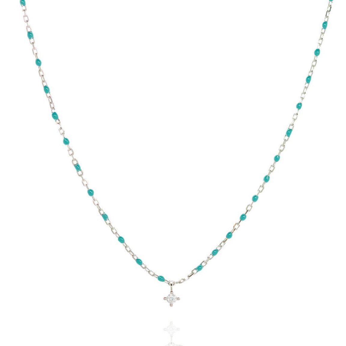 Silver Chain Necklace With Turquoise Beads