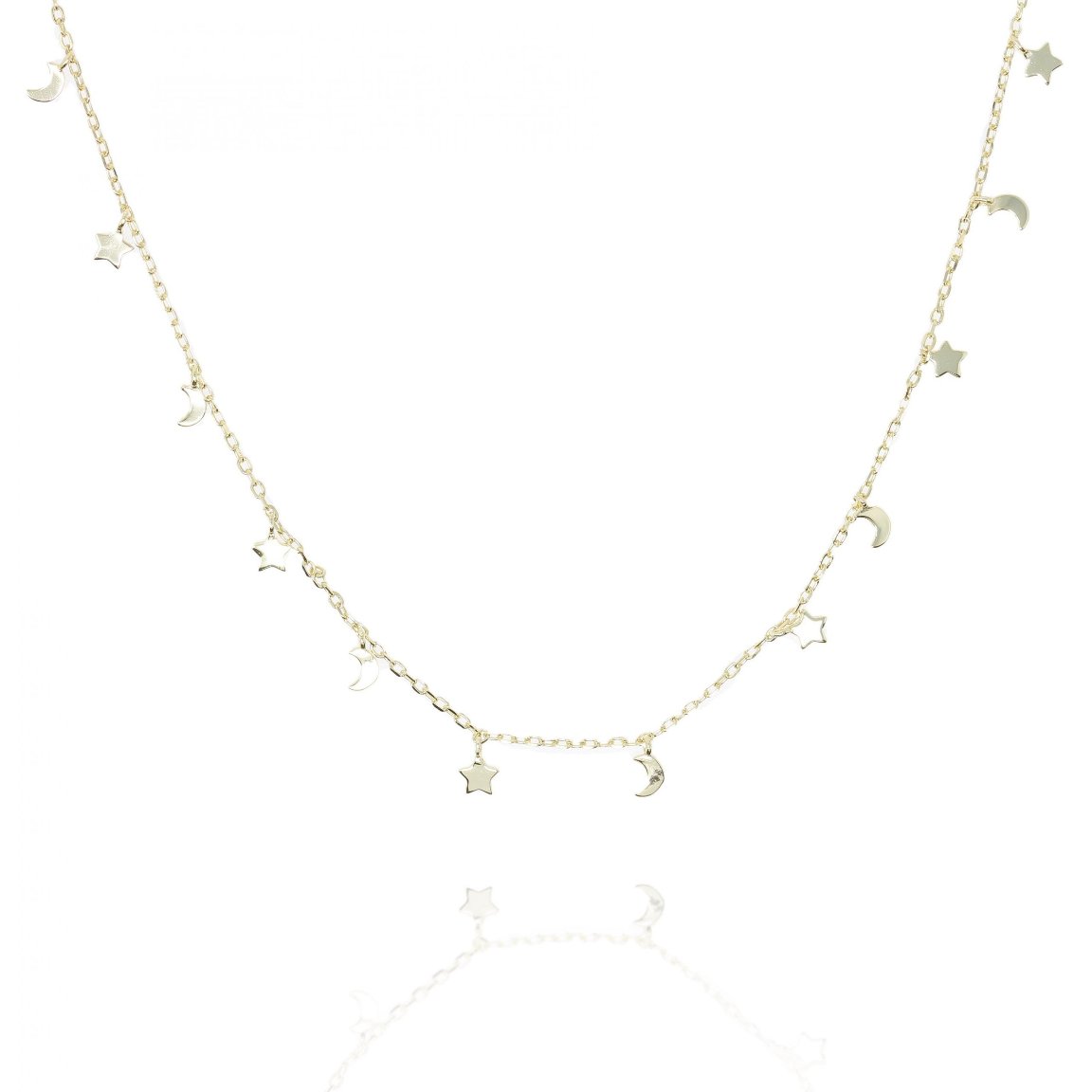 Hanging Star and Moon Gold Necklace