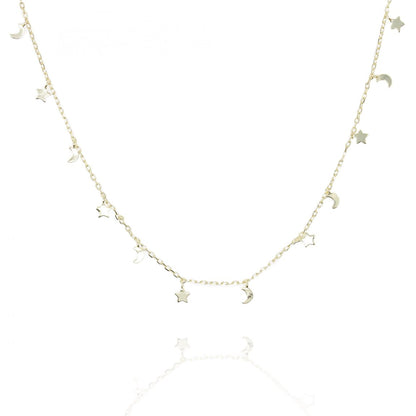 Hanging Star and Moon Gold Necklace