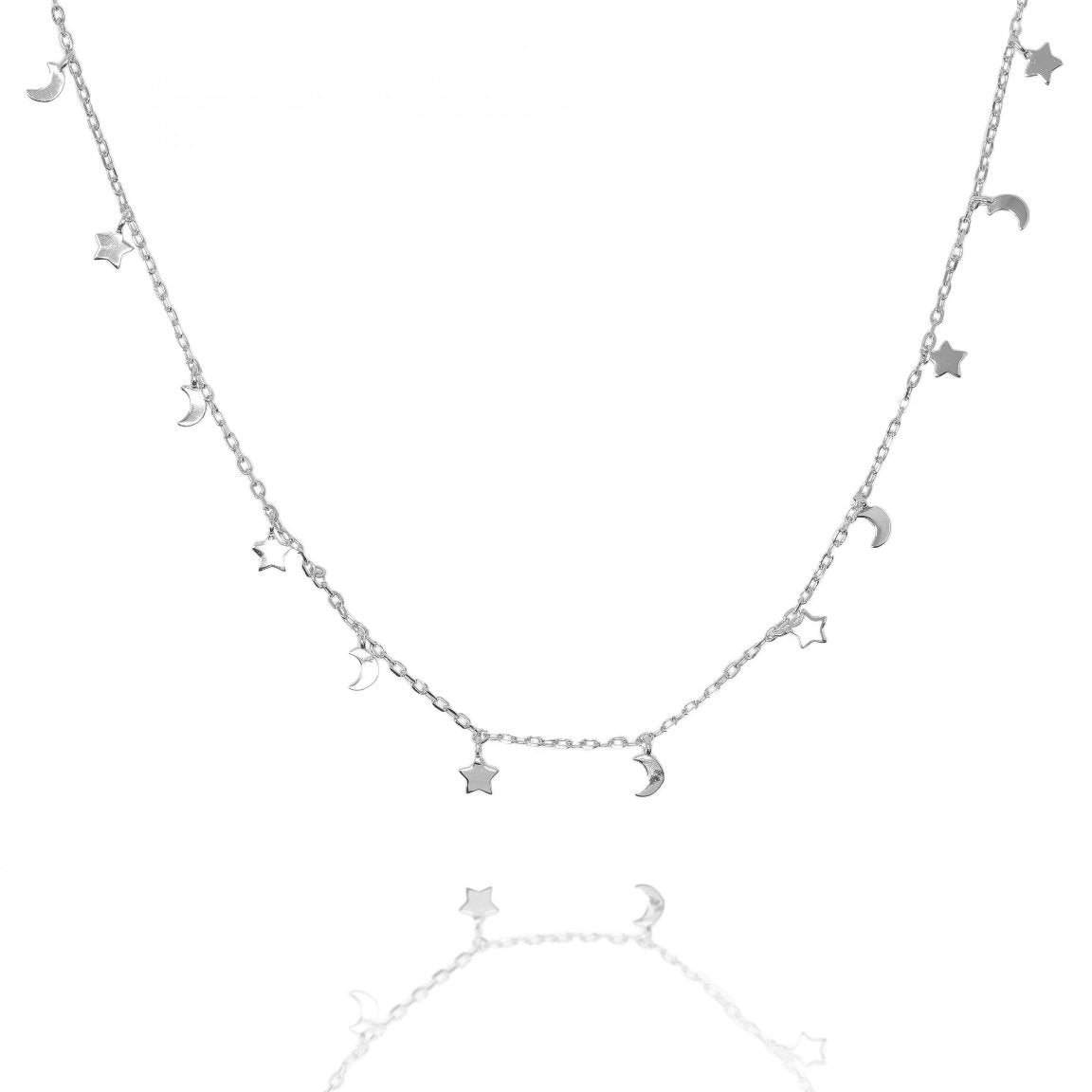 Hanging Star and Moon Silver Necklace