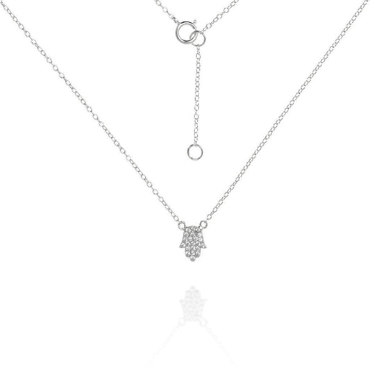 Silver chain and hamsa cubic zirconia pendant necklace.