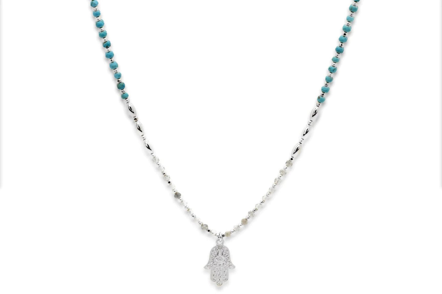 Lieu Turquoise Healing Hand Silver Necklace