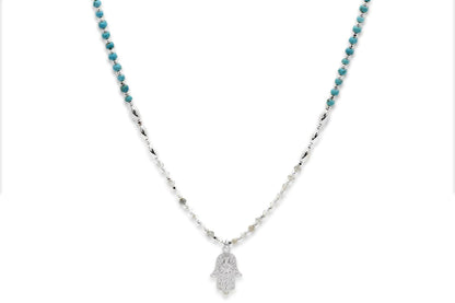 Lieu Turquoise Healing Hand Silver Necklace