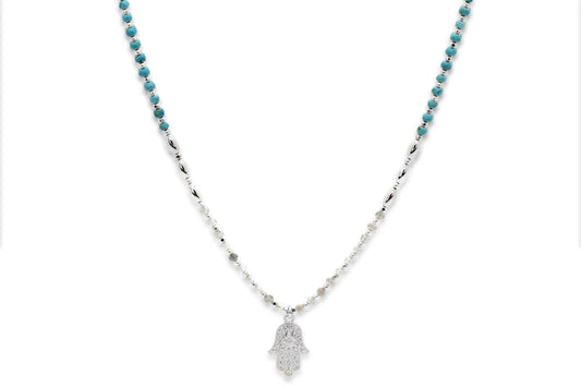 Lieu Turquoise Healing Hand Silver Necklace