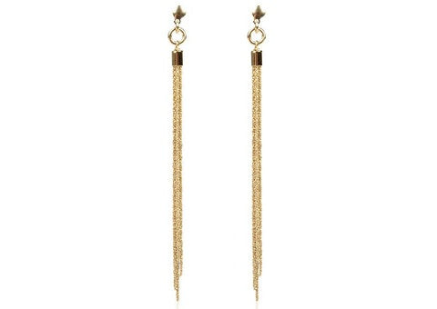 Long 4 Chain Strand Gold Earrings