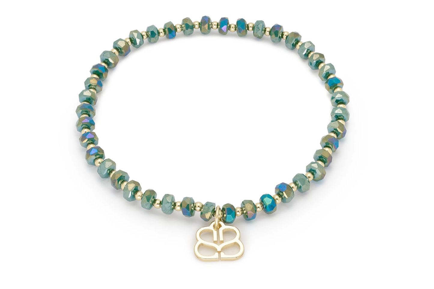 Prunus Green & Gold  Crystal Stretch Bracelet