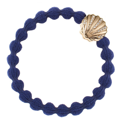 Bling Seashell On Navy Bubble Elastic Hair Tie