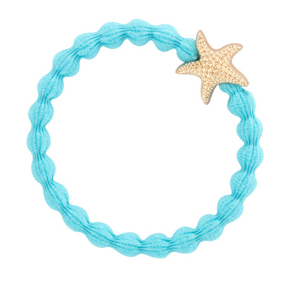 Bling Starfish On Bubble Turquoise Elastic Hair Tie