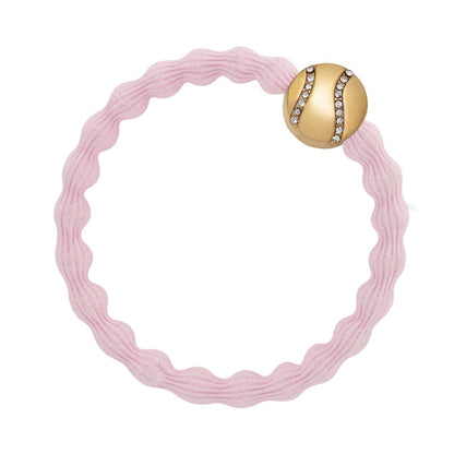 Gold Tennis Ball With Diamantés on Soft Pink Bubble Elastic Hair Tie