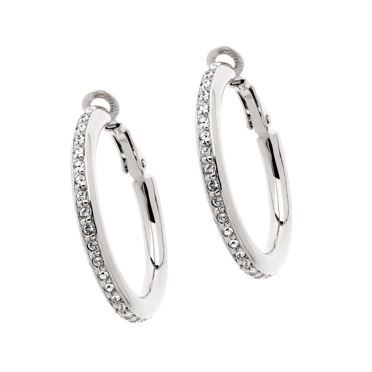 Platinum and Crystal Hoop Clip On Earrings