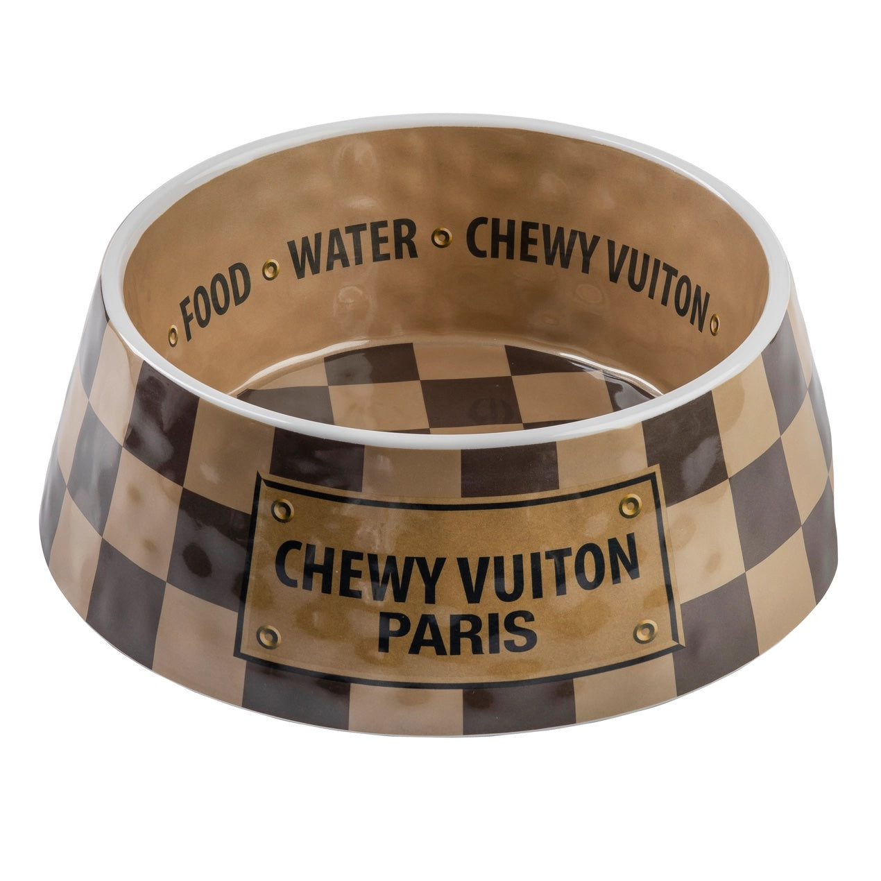 Checker Chewy Vuiton Dog Bowl