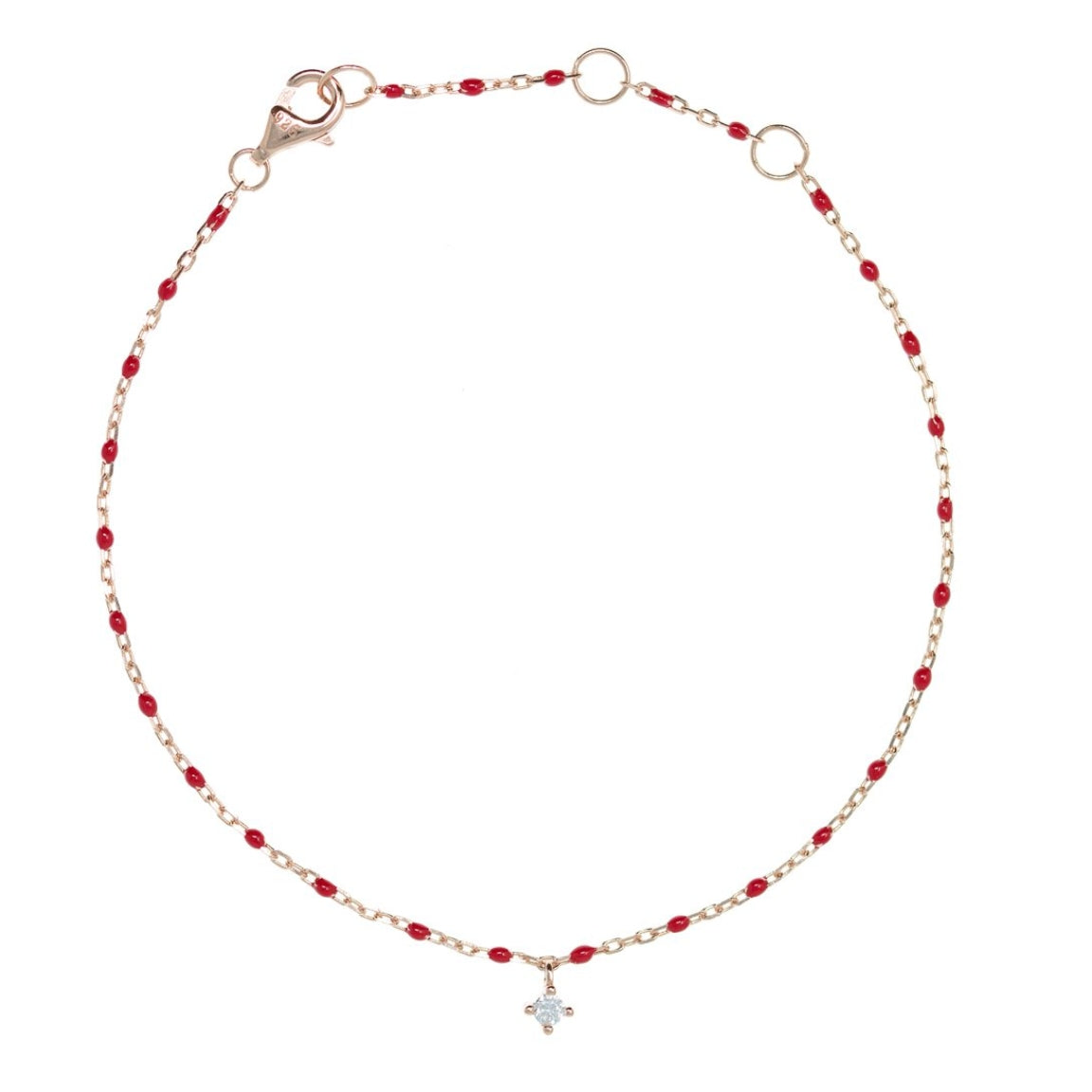 Red Bead and Chain Bracelet With Hanging CZ