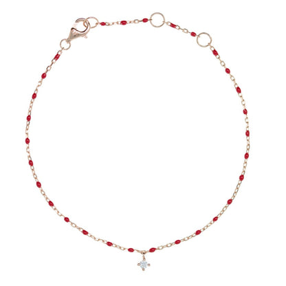 Red Bead and Chain Bracelet With Hanging CZ