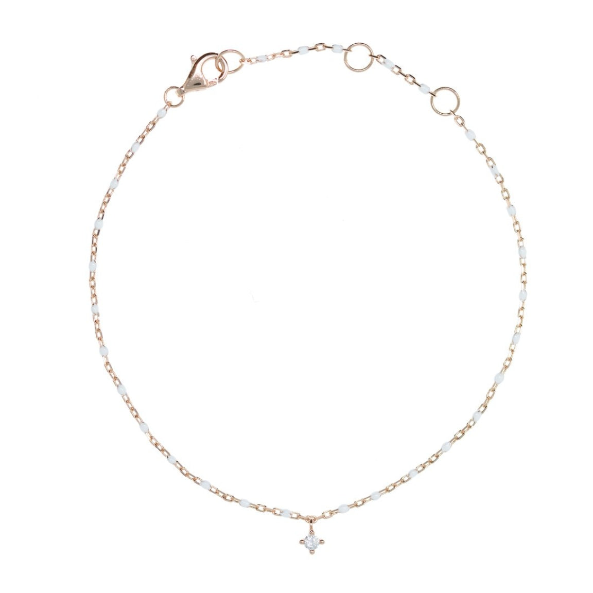 White Bead and Chain Bracelet With Hanging CZ