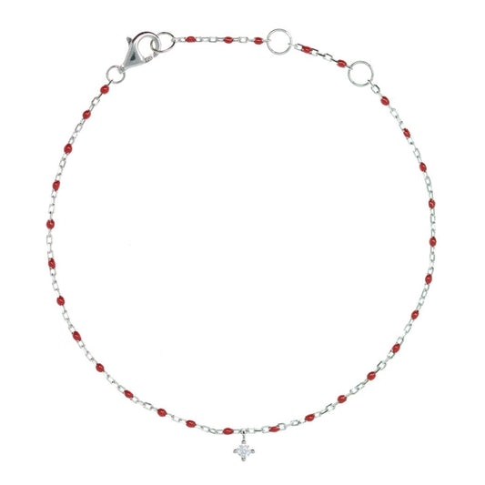 Red Bead and Chain Bracelet With Hanging CZ