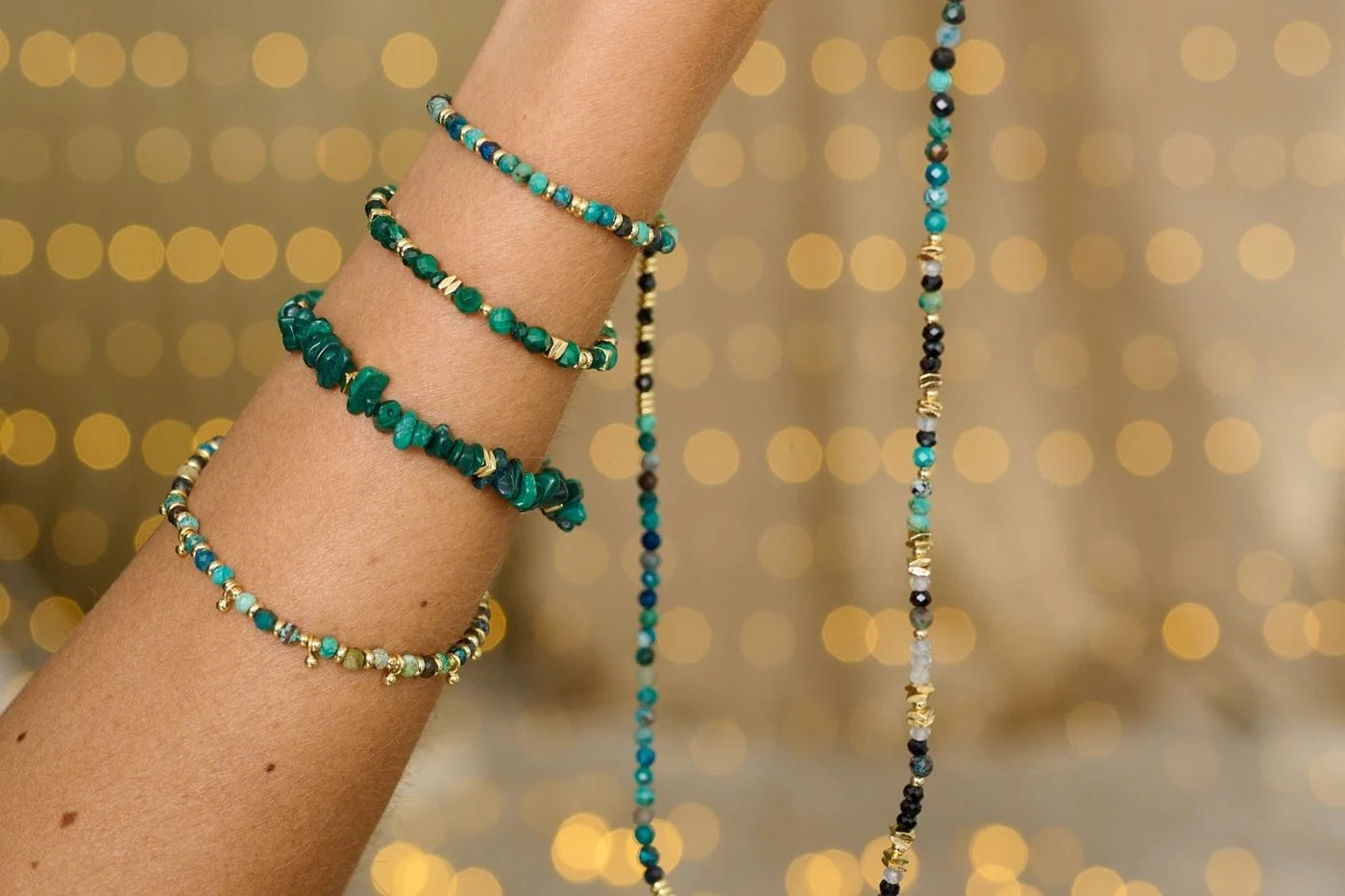 Bliss Gold & Malachite Gemstone Bead Bracelet