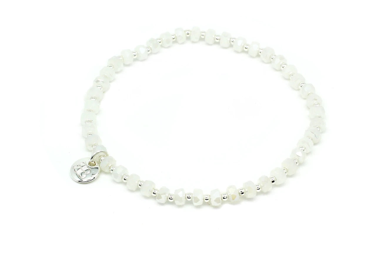 Prunus White & Silver Stretch Crystal Bracelet