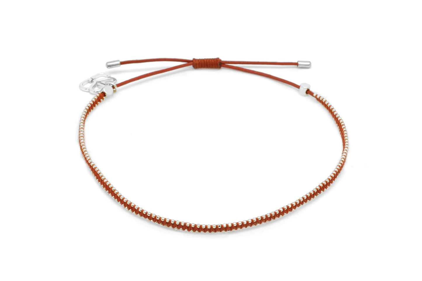 Euphonium Coral & Silver Pull Through Woven Bracelet