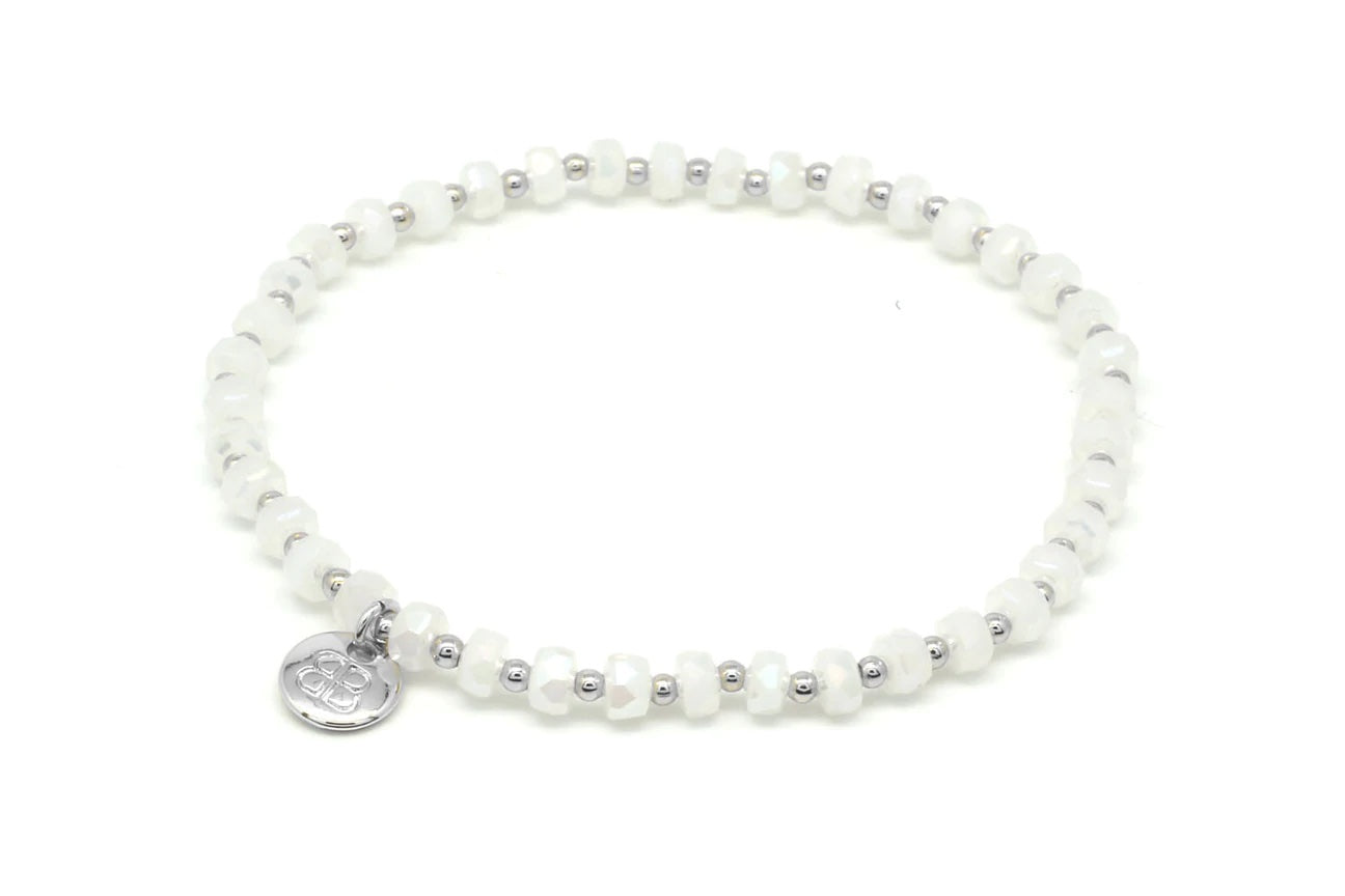 Prunus White & Silver Stretch Crystal Bracelet