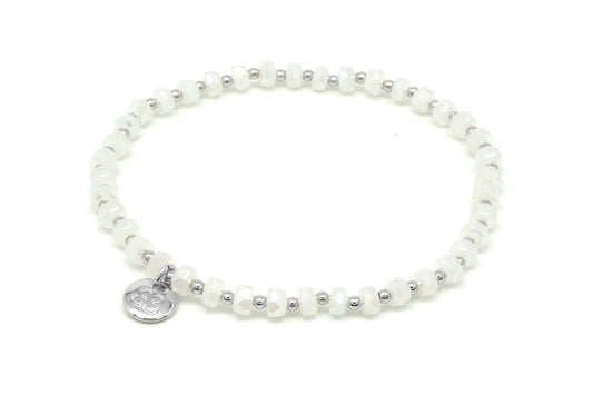 Prunus White & Silver Stretch Crystal Bracelet