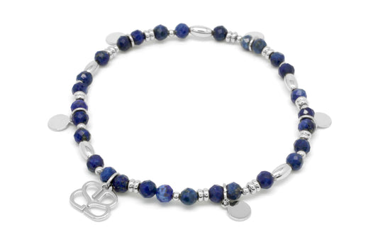 Wisdom Blue Five Charm Stretch Silver Bracelet