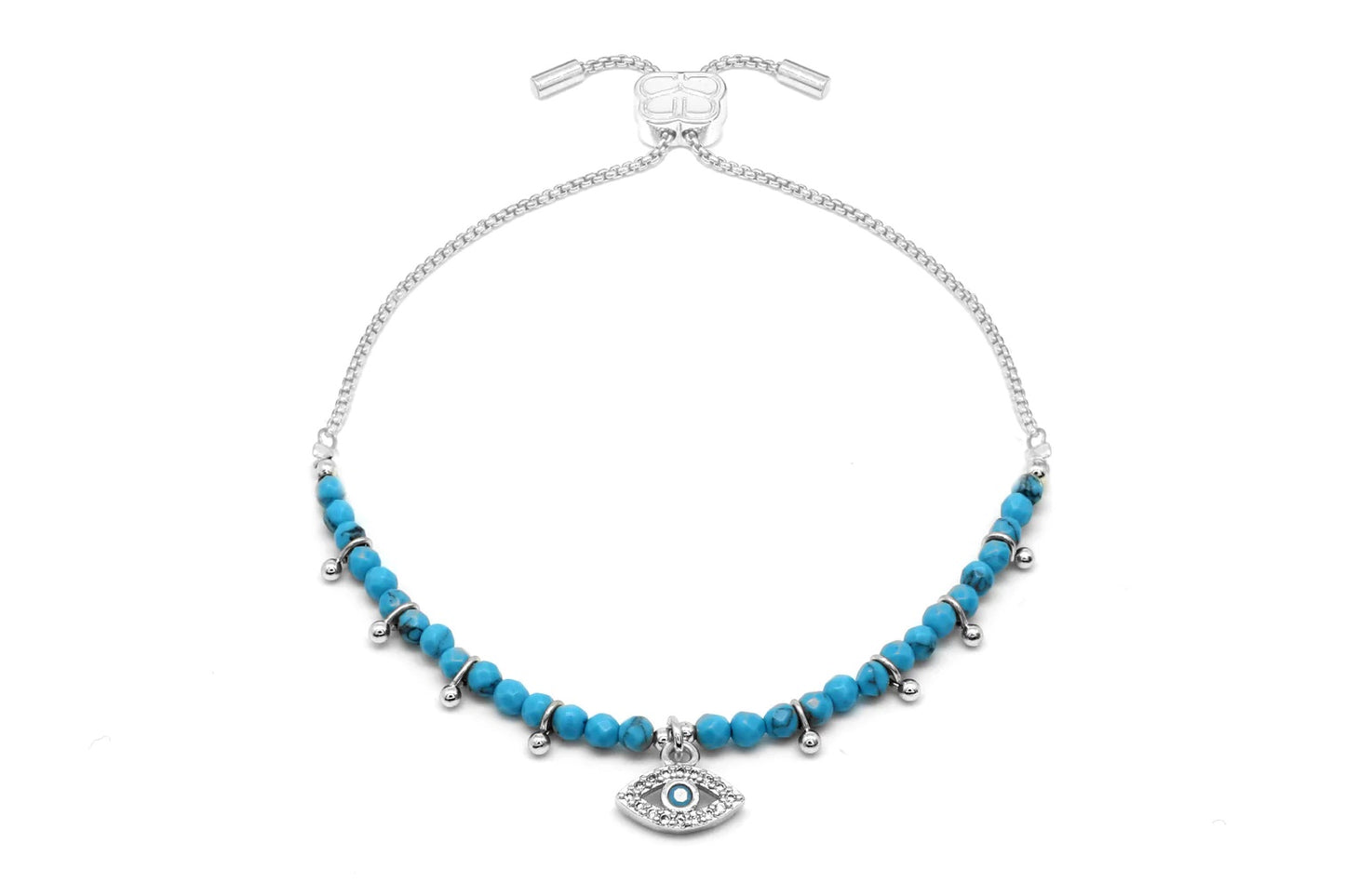 Brela Blue Evil Eye Silver Charm Bracelet