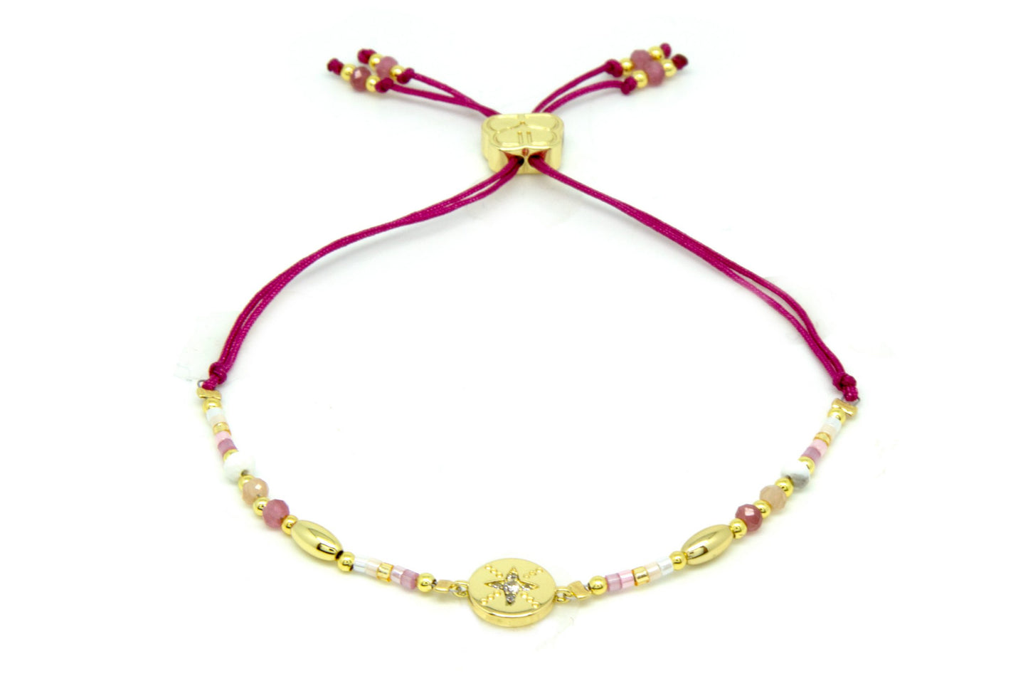 Goji Hot Pink Gemstone & Miyuki Bead Gold Bracelet