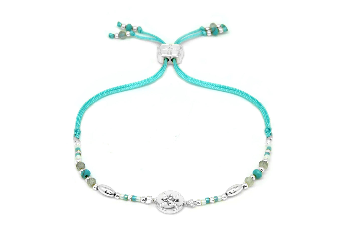 Goji Turquoise Gemstone & Miyuki Bead Silver Bracelet