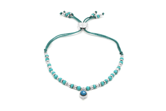 Sense Turquoise Silver Beaded Friendship Bracelet