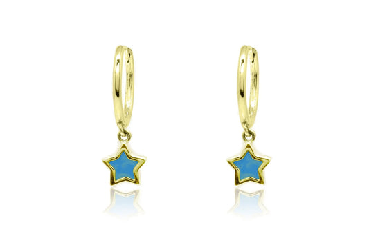 Judd Blue Star Charm Gold Hoop Earrings