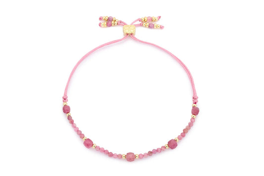 Meadow Gold & Pink Tourmaline Beaded Slider Bracelet