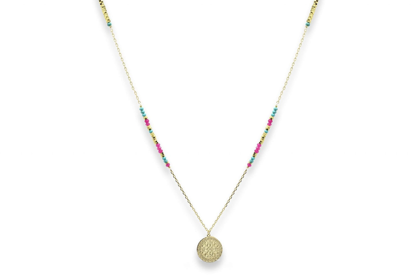 Nemty Turquoise & Pink Long Pendant Necklace