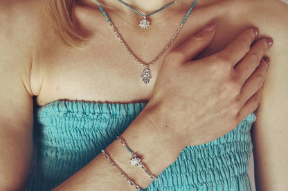 Lieu Turquoise Healing Hand Silver Necklace